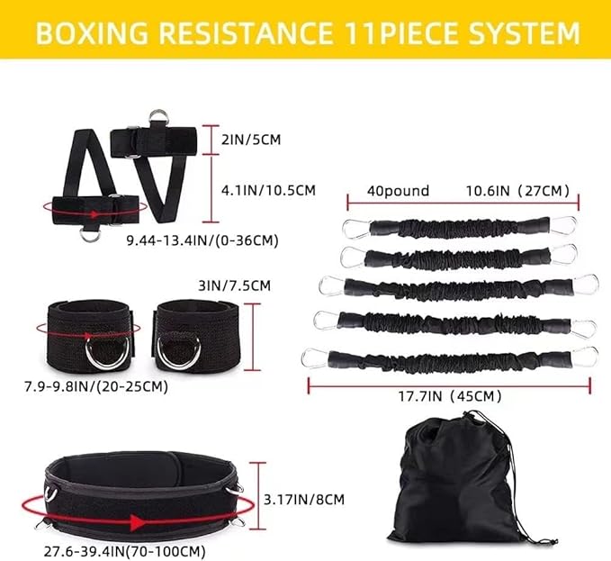 Boxing Resistance Bands, Leg Strength and Agility Speed Trainer for Men and Women Exercise Power Punch Pro with Belt, Ankle, Kicking Set for MMA