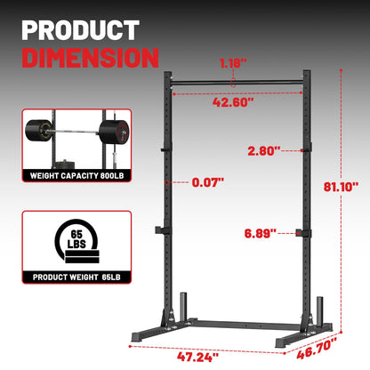 800LB Capacity Squat Rack with Pull Up Bar, Adjustable Power Cage, Home Gym