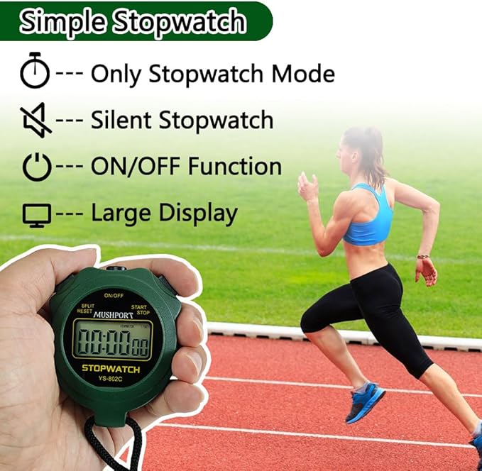 Stopwatch Timer Only Stopwatch Mode, ON/Off Silent Simple Operation, Without Clock Date Countdown, Digital Stop Watch for Sports Kids Coaches Swimming Running, Green