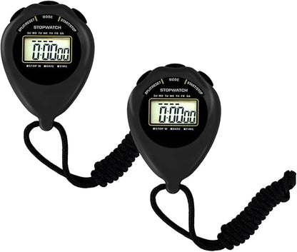 Stopwatch Sport Timer, 2 Pack Large Display Digital Stopwatch Timer with Date Time, No Alarm Silent Easy to Set Stopwatches for Sports, Coaches, Kids, Swimming and Running (Black)