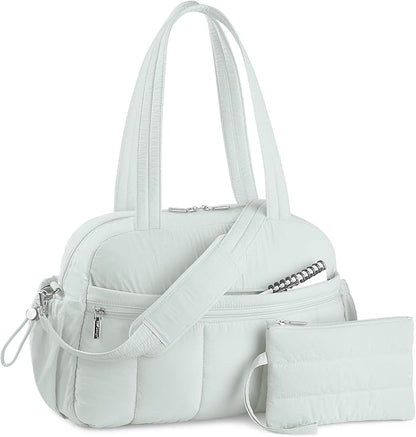 TOPDesign Travel Duffel Bag for Women, Puffer Gym Bag Sports Tote with Wet Pocket, Carry On Weekender with Luggage Sleeve (Serene Blue)