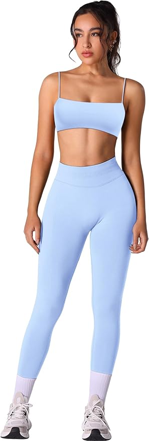 Workout sets for women 2 piece:Spaghetti Straps BacklessTop Bra and High Rise leggings for yoga