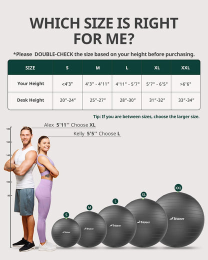Trideer Yoga Ball for Exercise, Pilates, Core & Balance Training, Stability Ball for Pregnancy &