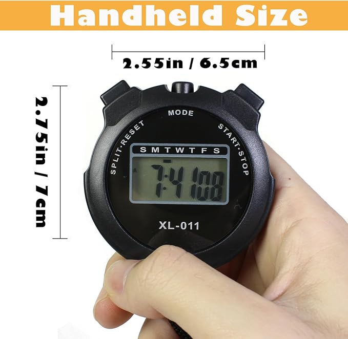 6-Pack Multi-Function Electronic Digital Sport Stopwatch Timer, Large Display with Date Time and Alarm Function, Sports Coaches Fitness Coaches and Referees Black
