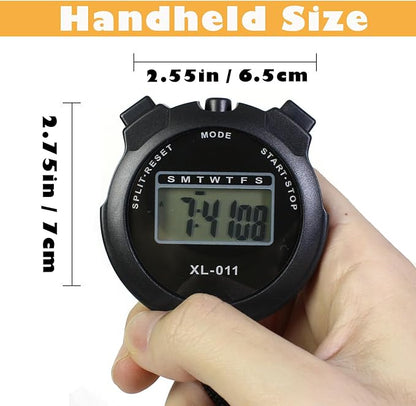 6-Pack Multi-Function Electronic Digital Sport Stopwatch Timer, Large Display with Date Time and Alarm Function, Sports Coaches Fitness Coaches and Referees Black