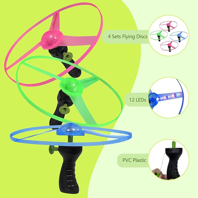 M.best 4 Sets LED Flying Set, Fun Flying Saucers Toys for Kids with Flashing Lights, Flying Toy Outdoor Toys Glow in The Dark Party Supplies Party Favors for Kids 4-8 8-12