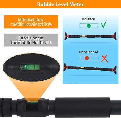 Adjustable Pull Up Bar for Doorway - 440LBS Weight Capacity, No Screws Installation with Level Meter and Auto Lock, Chin Up Bar for Home Gym Strength Training