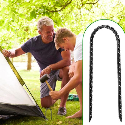 12 Pack Trampoline Stakes, 12 Inches Trampoline Wind Stakes, Heavy Duty Ground Anchors, U Shaped Rebar Ground Stake with T Hook for Security Swing Set Camping Soccer Goals(Black)