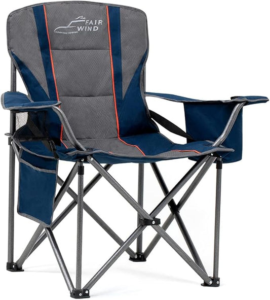 FAIR WIND Oversized Fully Padded Camping Chair with Lumbar Support, Heavy Duty Quad Fold Arm Chair