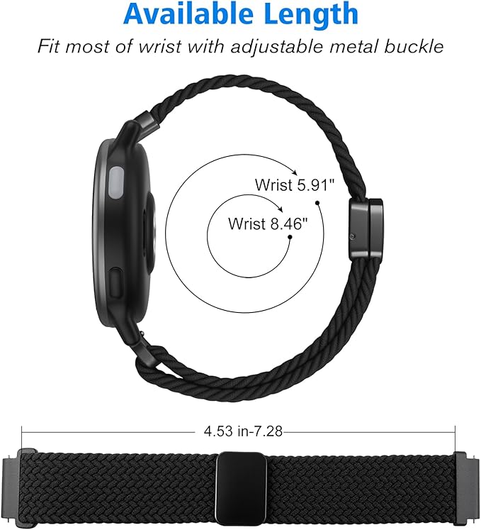 FINTIE Magnetic Braided Band Compatible with Garmin Vivoactive 5/6/Vivoactive 3, Garmin Venu/Venu Sq/Sq 2/Forerunner 55/165/645/245 Music, 20mm Stretchy Nylon Elastic Sport Strap, Black