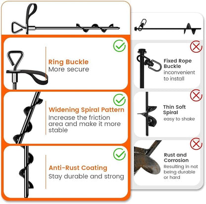 Trampoline Stakes Ground Anchors Screw in Tent Stakes Heavy Duty for High Winds, Trampoline Anchors with Straps, Canopies, Carports, Sheds, Swing Sets,Mobile Home 14in Ground Anchors