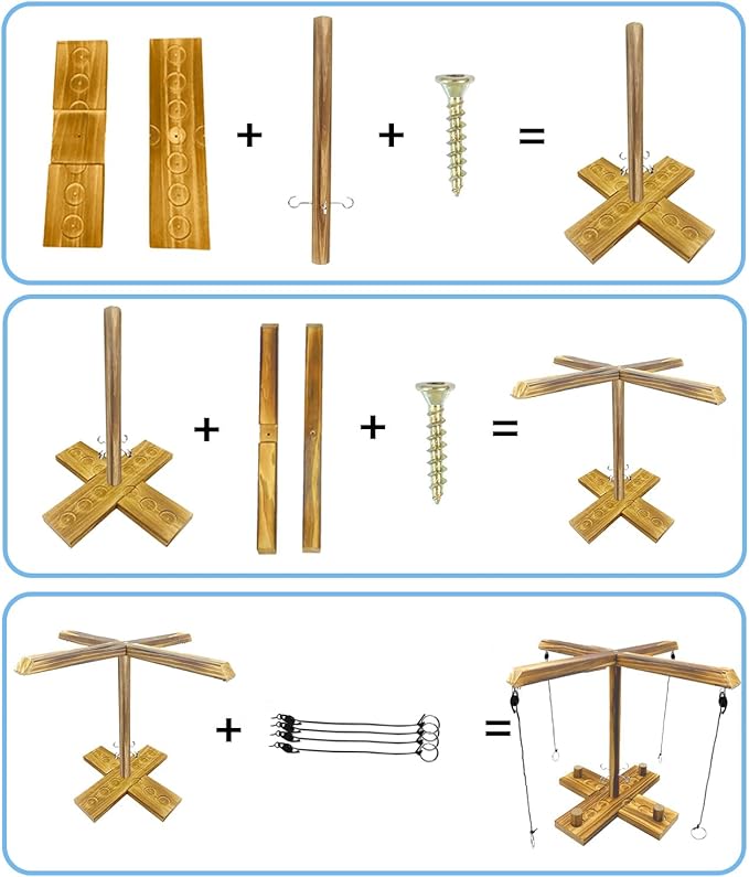 Hook Toss Game, Ring Toss Game, Handmade Wooden Ladder, Throwing Hook and Ring Battle Game for Family