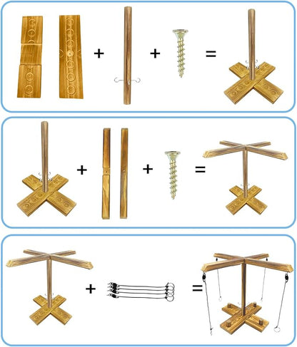 Hook Toss Game, Ring Toss Game, Handmade Wooden Ladder, Throwing Hook and Ring Battle Game for Family