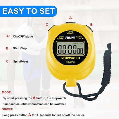 Stopwatch Timer with Countdown, Simple Operation Digital Stop Watch for Sports, Countdown-Alarm Button-Sound, AAA Battery Included (Yellow)