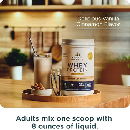 Ancient Nutrition Grass Fed Whey Protein + Fat Loss Blend, Vanilla Cinnamon, 23g Protein, Promotes Fat Loss and Boost Metabolism, Organic Regenerative A2/A2 Milk Protein,18 Servings