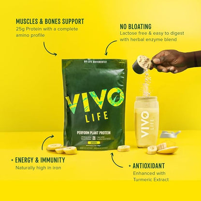 Vivo life Perform Plant Protein Powder - Pea & Hemp Protein Blend with BCAA (9.38 oz, Vanilla)