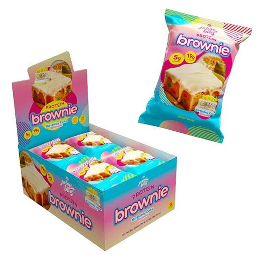 Prime Bites Protein Brownie from Alpha Prime Supplements | High Protein, Collagen Fortified Low Sugar Treat | Delicious Snack | 12 Bars per Box (Birthday Cake Blondie)
