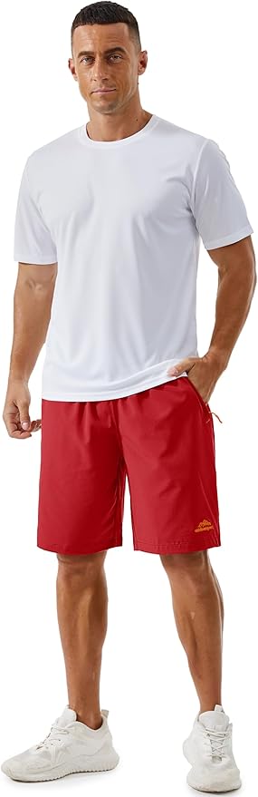 TACVASEN Men's Running Athletic Shorts 9" Quick Dry Workout Gym Shorts Lightweight Summer Shorts 3 Zipper Pockets