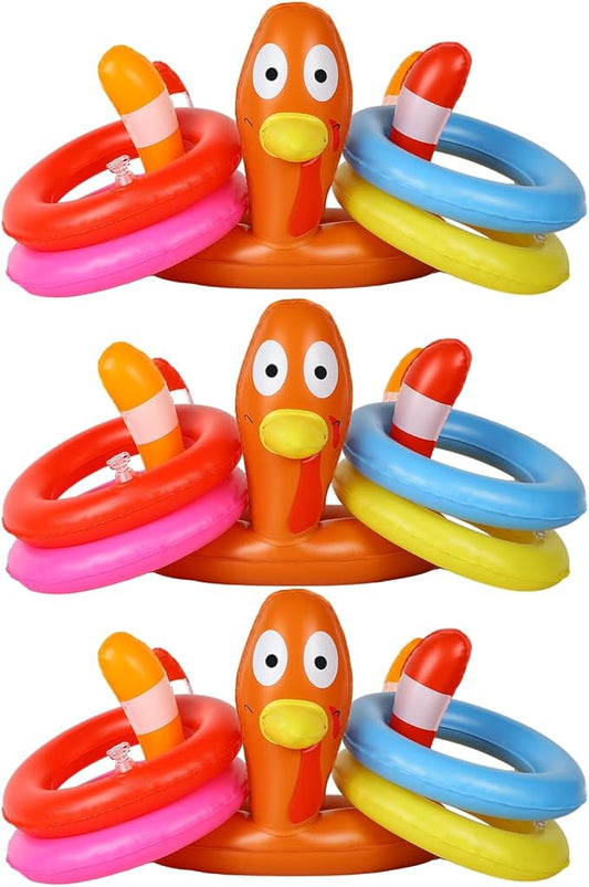 MorTime Thanksgiving 3 Pack Inflatable Turkey Hat Ring Toss Game, Party Game Toss Game Hat for