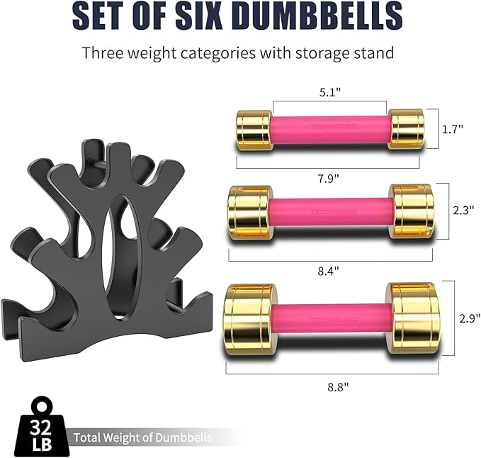 TECHNOAGE Round Dumbbell Sets with Steel Handle, Odorless Neoprene rubber Handle Cover