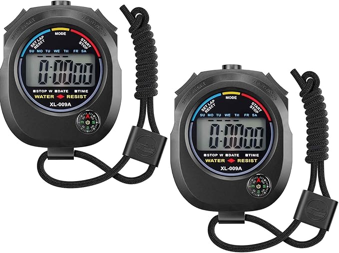 2 Pack Digital Stopwatch Timer: Large Display Multi-Function Stop Watch for Sports Coaches Swimming Running Fitness Referees Electronic Stopwatch with Lap Split Date Time Alarm for Kids Adults