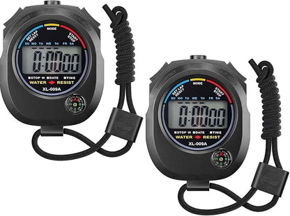 2 Pack Digital Stopwatch Timer: Large Display Multi-Function Stop Watch for Sports Coaches Swimming Running Fitness Referees Electronic Stopwatch with Lap Split Date Time Alarm for Kids Adults