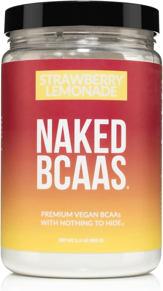 NAKED Strawberry Lemonade BCAAs Amino Acids Powder, 100% Pure 2:1:1 Formula, Vegan Branched Chain