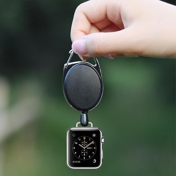 Badge Holder Retractable Clip Compatible with Apple Watch Band Series 10, Ultra 2, SE, 8 7 6 5 4 3 2 1 38mm 40mm 41mm 42mm 44mm 45mm 49mm, Stretchable Badge Reel Clip for iwatch Series 9