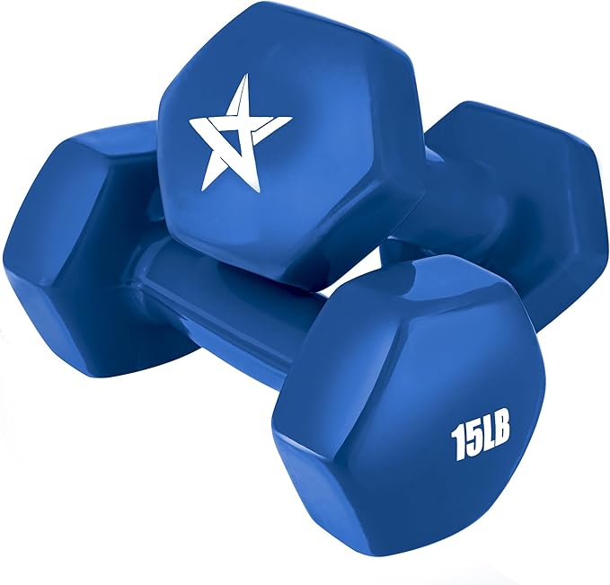 Yes4All Vinyl Hexagon Dumbbell - Dumbbells Set of 2 Hand Weights for Home Gym & Strength Training (2-15 lbs Weight Options)