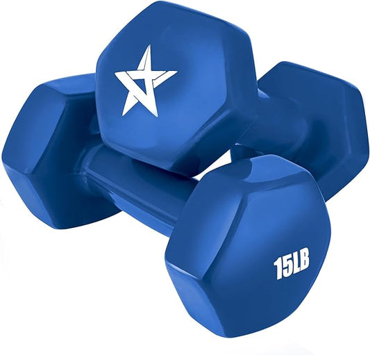 Yes4All Vinyl Hexagon Dumbbell - Dumbbells Set of 2 Hand Weights for Home Gym & Strength Training (2-15 lbs Weight Options)
