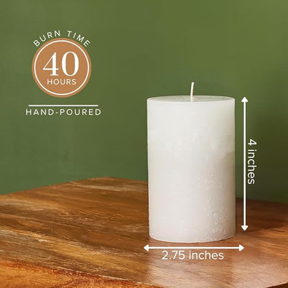 Simply Soson 3x4 inch White Pillar Candles Set of 3, Rustic Texture, Unscented White Candles, Dripless Candles, 3 inch Pillar Candles Ideal as Wedding, Parties, Spas, Dinner, Home Decoration, Church