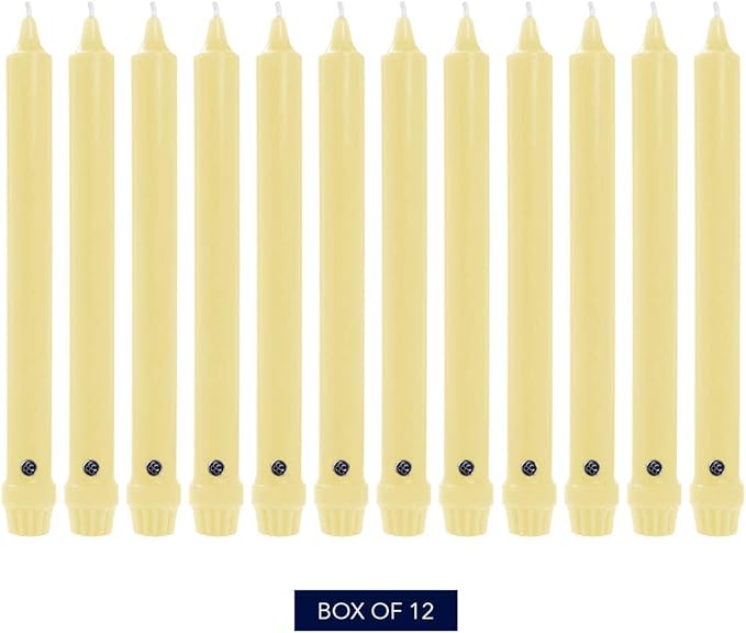 Colonial Candle Unscented Taper Candle, Classic Collection, Limoncello, 8 in, Pack of 12 - Up to 6 Hours Burn