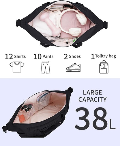 sportsnew Gym Travel Bag for Women, Large Travel Duffel with Shoe Compartment and Wet Pocket, Water Resistant Weekender Overnight Carry on Sports Tote Bags, Black, patent pending