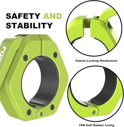Barbell Clips (Pair), Barbell Clamps, Quick Release Olympic Barbell Clamps with Anti Slip TPR Grip, Barbell Collars for Secure Weightlifting & Powerlifting (Black) (MAG, Green)