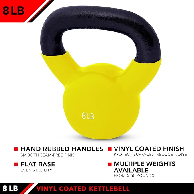 JFIT Kettlebell Weights Vinyl Coated Iron - 12 Size Options, 5lbs-50lbs - Coated for Floor and Equipment Protection, Noise Reduction, Ballistic, Core, Weight Training