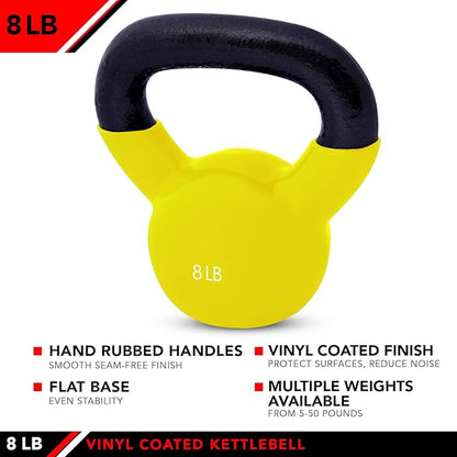 JFIT Kettlebell Weights Vinyl Coated Iron - 12 Size Options, 5lbs-50lbs - Coated for Floor and Equipment Protection, Noise Reduction, Ballistic, Core, Weight Training