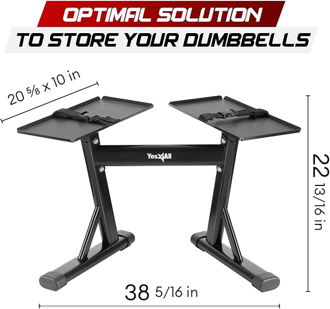 Yes4All Adjustable Dumbbell Stand - 160 Pound Capacity, Spotter Rack & Weight Rack with Strap, Easy Storage & Safety