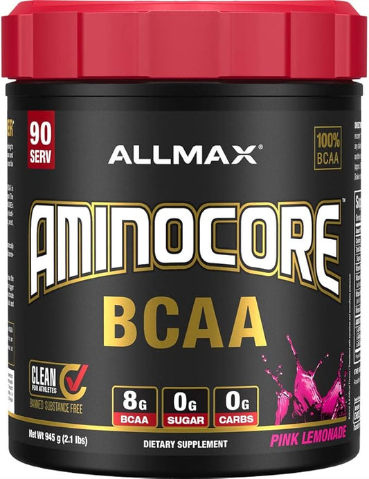 ALLMAX Nutrition AMINOCORE BCAA, Pink Lemonade - 945 g Powder - 8.18 Grams of Branched Chain Amin Acids Per Serving - with B Vitamins - No Fillers or Non-BCAA Aminos - Sugar Free - 90 Servings