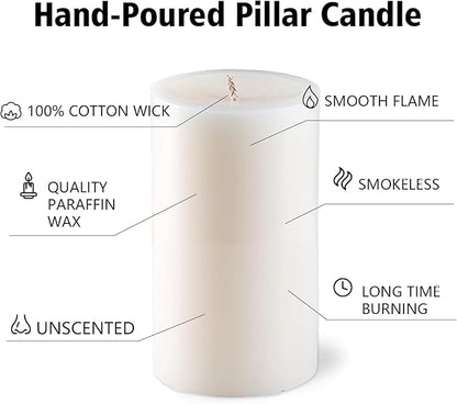 Unscented Ivory Pillar Candles Set of 6-2.8x4 inch - Dripless and Smokeless Large Pillar Candles, 50-Hours Long Burning Time Paraffin Candle for Dinner Table, Christmas and Home Decor