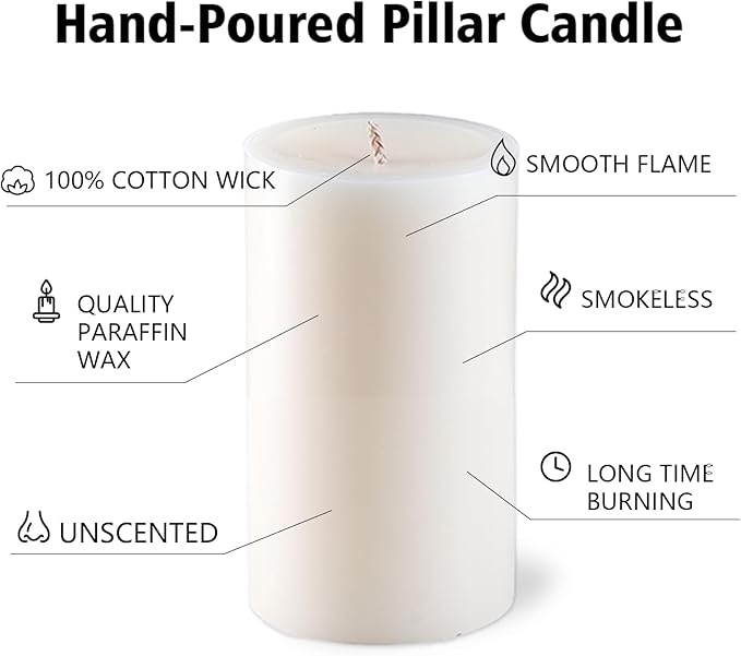 Ivory Pillar Candles ??2.8x4 Unscented Candle Set of 12 ??Dripless, Smokeless, and Clean Burning Household Large Decorative Table Candles ??Perfect for Weddings, Parties, Dinners