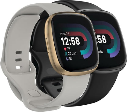 Compatible with Fitbit Versa 4 / Fitbit Versa 3 / Fitbit Sense/Sense 2 Bands, Soft Silicone Replacement band for Women Men 2 Pack