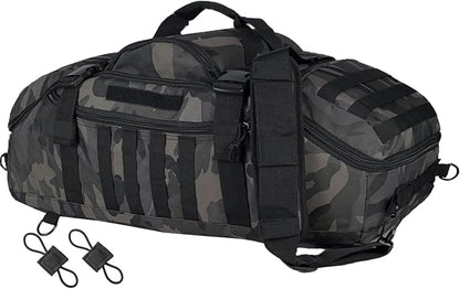 55L Large Travel Gym Duffle Bag Military Tactical Backpack, Army Pack 3 Day Bug Out Bag Rucksack for Outdoor Sport Hiking Camping with Molle System, Black Camo