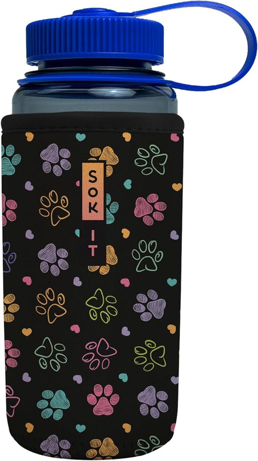 Sok It BotlSok Water Bottle Sleeve Insulated Neoprene Cover (Furry Footprints, Fits 16oz CamelBak or Nalgene)