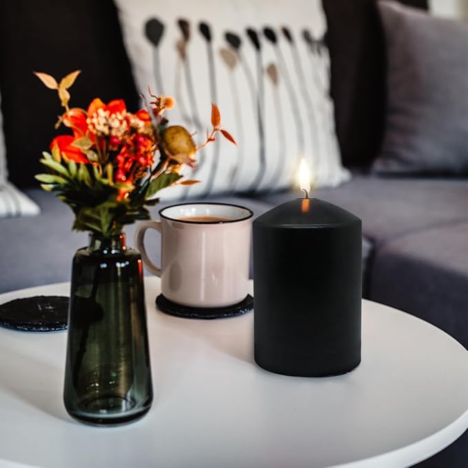 3x4 Inch Black Pillar Candles, 3 Packs Unscented Smokeless Dripless Halloween Cylinder Candles for Christmas, Wedding, Party, Home and Dinner Table, 45 Hours Burn