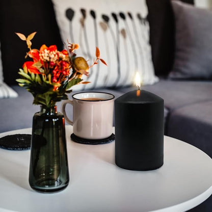3x4 Inch Black Pillar Candles, 3 Packs Unscented Smokeless Dripless Halloween Cylinder Candles for Christmas, Wedding, Party, Home and Dinner Table, 45 Hours Burn