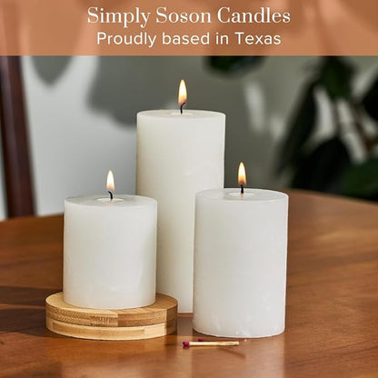 Simply Soson 3x3 inch White Pillar Candles Set of 3, Rustic Texture, Unscented White Candles, Dripless Candles, 3 inch Pillar Candles Ideal as Wedding, Parties, Spas, Dinner, Home Decoration, Church