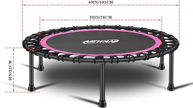 Newan 40"-48" Silent Mini Trampoline Fitness Trampoline Bungee Rebounder Jumping Cardio Trainer Workout for Adults-Max Limit 330lbs