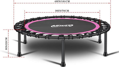 Newan 40"-48" Silent Mini Trampoline Fitness Trampoline Bungee Rebounder Jumping Cardio Trainer Workout for Adults-Max Limit 330lbs