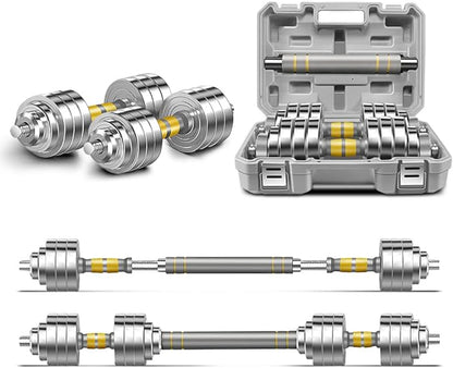 PHOEROS Adjustable Dumbbell Set - 44/66/88 LBS weights set, Dumbbell Barbell 3 in 1, Steel Dumbbells Pair with Connecting Rod for Adults Women Men Fitness Workout, Home Gym Exercise Training Equipment