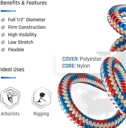 Pelican Arborist-16 Strand 12.7 mm (1/2 inch) Arborist - 7000 lbs Breaking Strength - Static Climbing Rope Used for Arborists - 150 ft - Plain End
